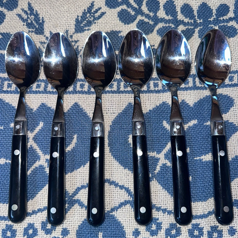 Vintage Le Prix Dinner Tablespoons Black Handle Flatware Stainless 18/8 Set 6